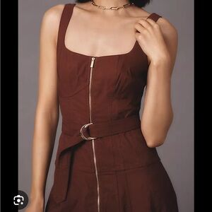 By Anthropologie Sleeveless Zip-Front Belted Midi Dress